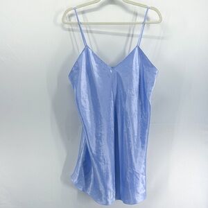 Vintage Laura Adams Baby Blue Satin Mini Slip Dress Large Coquette Sleepwear
